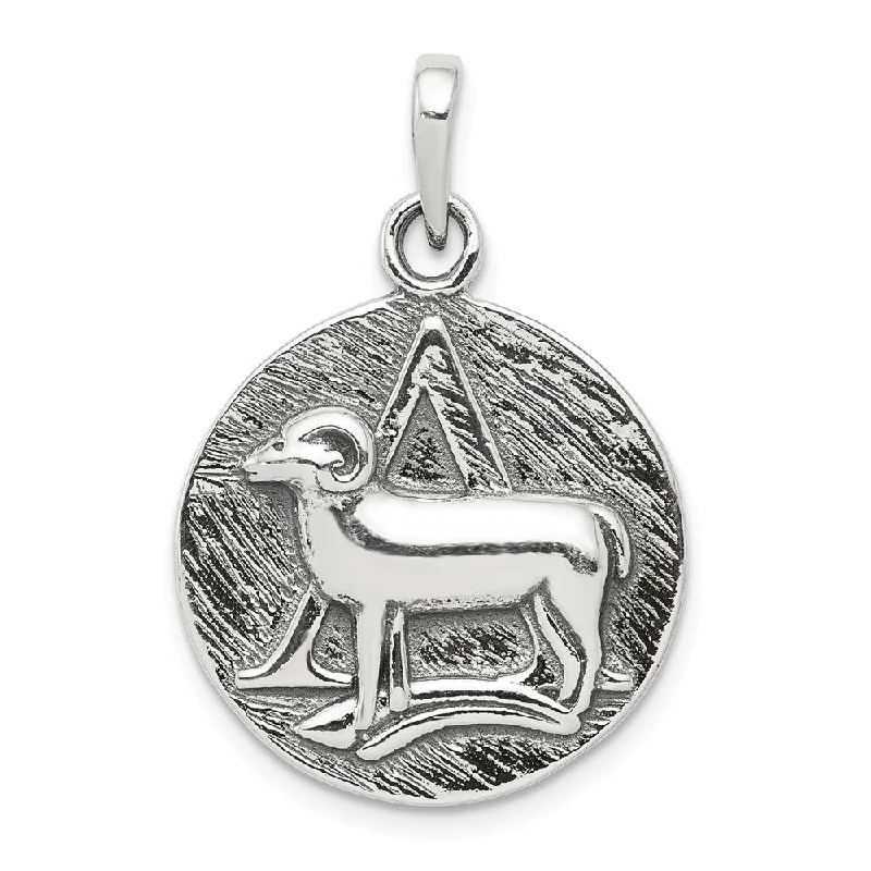 Waterproof Stainless Steel Jewelry For Lasting Beauty Sterling Silver Aries the Ram Zodiac Embossed Circle Antiqued Pendant Waterproof Stainless Steel Jewelry For Lasting Beauty Sterling Silver Aries the Ram Zodiac Embossed Circle Antiqued Pendant