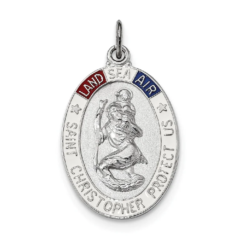 Bohemian-Inspired Jewelry For Free-Spirited Fashion Sterling Silver & Enamel Oval St Christopher Medal Pendant, 20 x 35mm Bohemian-Inspired Jewelry For Free-Spirited Fashion Sterling Silver & Enamel Oval St Christopher Medal Pendant, 20 x 35mm