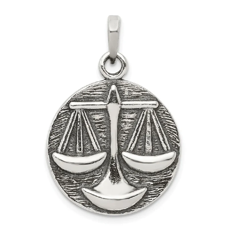 Elegant Jewelry Styles At Budget-Friendly Prices Sterling Silver Libra the Scale Zodiac Embossed Circle Pendant