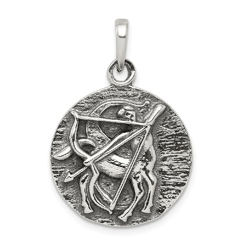 Customized Silver Jewelry For Unique Style Sterling Silver Sagittarius the Archer Zodiac Circle Pendant Customized Silver Jewelry For Unique Style Sterling Silver Sagittarius the Archer Zodiac Circle Pendant