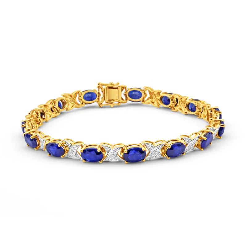 Fine Jewelry, Limited-Time Offers Available 9ct Yellow Gold 7x5mm Oval Cut Created Sapphire and Diamond 19cm Crossover Bracelet Fine Jewelry, Limited-Time Offers Available 9ct Yellow Gold 7x5mm Oval Cut Created Sapphire and Diamond 19cm Crossover Bracelet