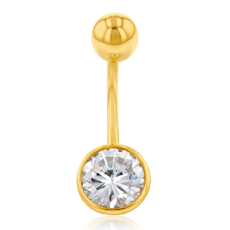 Celebrate Every Occasion With Sparkling Savings 9ct Yellow Gold Cubic Zirconia Bezel Belly Bar Celebrate Every Occasion With Sparkling Savings 9ct Yellow Gold Cubic Zirconia Bezel Belly Bar