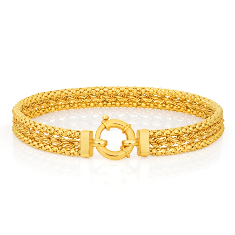 Affordable Luxury Jewelry For Every Occasion 9ct Yellow Gold Fancy Mesh Bracelet with Bolt Ring  19cm