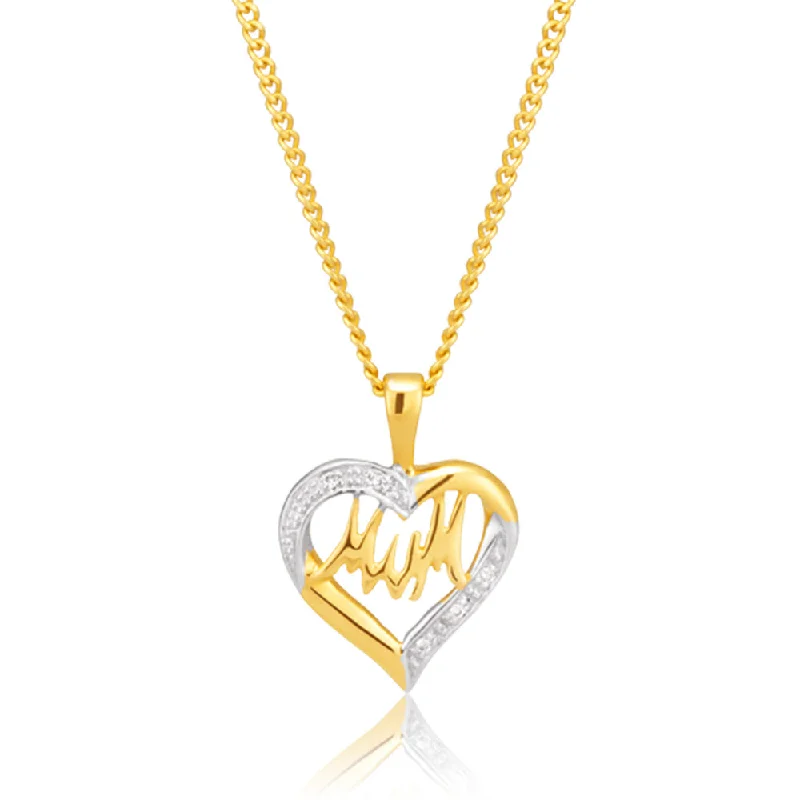 Timeless Elegance At Unbelievable Discounts 9ct Yellow Gold Mum Diamond Heart Pendant Timeless Elegance At Unbelievable Discounts 9ct Yellow Gold Mum Diamond Heart Pendant