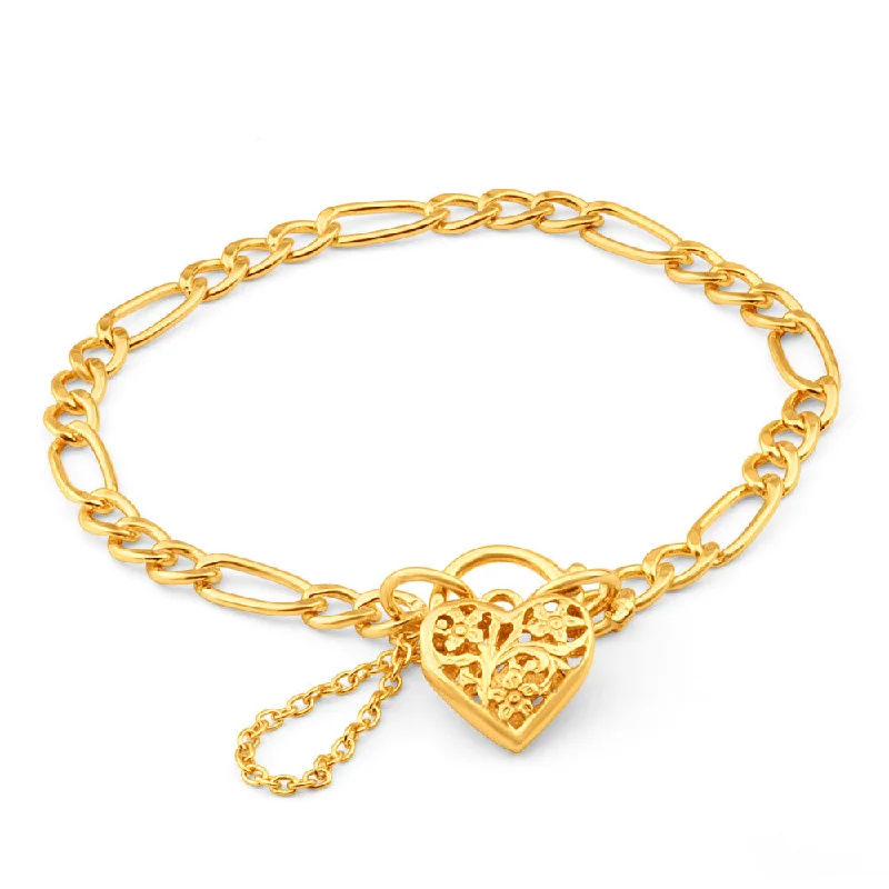 Handcrafted Beauty At Affordable Prices 9ct Yellow Gold Silver Filled 19cm Fll Heart Figaro Bracelet Handcrafted Beauty At Affordable Prices 9ct Yellow Gold Silver Filled 19cm Fll Heart Figaro Bracelet