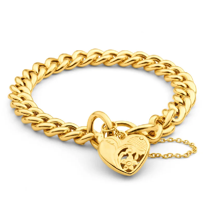 Elevate Your Outfit With Discounted Statement Jewelry 9ct Yellow Gold Silver Filled Padlock 20cm Curb Bracelet Elevate Your Outfit With Discounted Statement Jewelry 9ct Yellow Gold Silver Filled Padlock 20cm Curb Bracelet