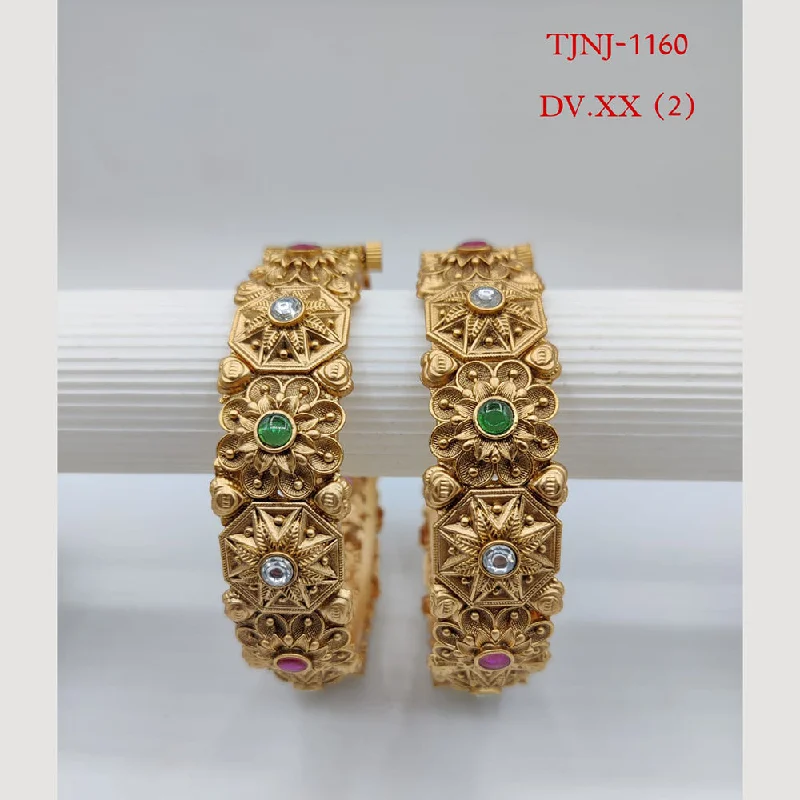 High-Quality Gemstone Jewelry For Special Occasions Choice Gold Plated Pota Stone Bangles Set