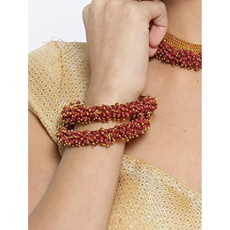 Handmade Pearl Jewelry For Timeless Elegance Etnico Gold Plated Traditional Pearl Beaded Bangle Set For Women (ADB314M-a) (Pack of 2) Handmade Pearl Jewelry For Timeless Elegance Etnico Gold Plated Traditional Pearl Beaded Bangle Set For Women (ADB314M-a) (Pack of 2)