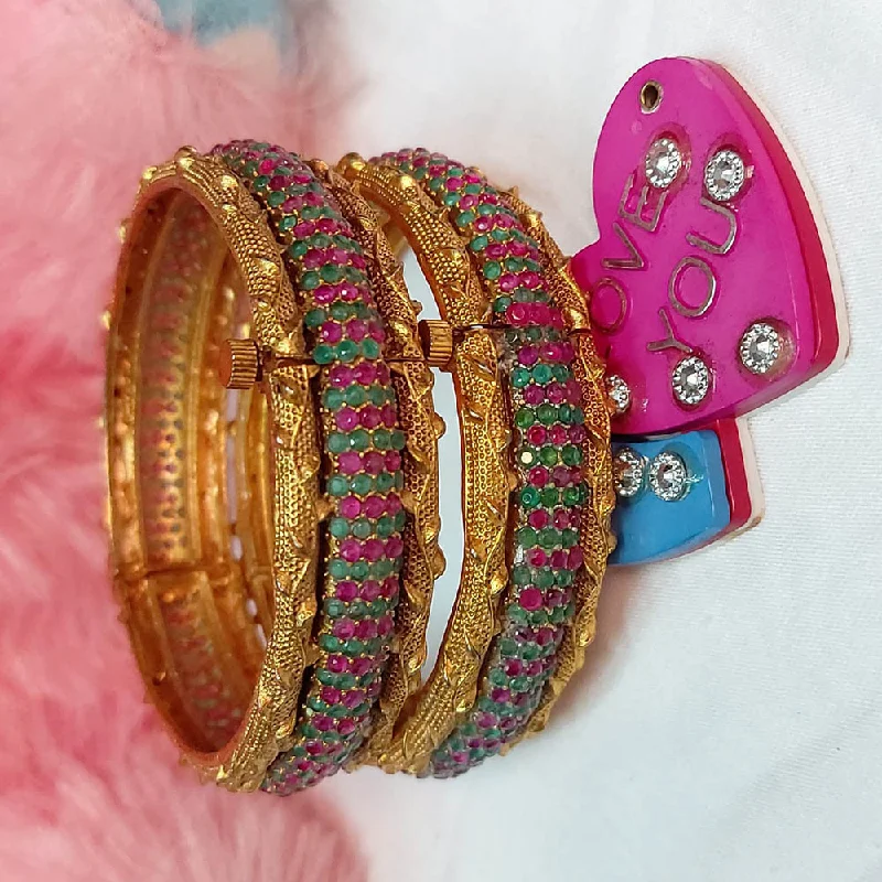 Buy More, Save More On Stunning Jewelry Designs Gold Plated Pota Stone Bangles Set