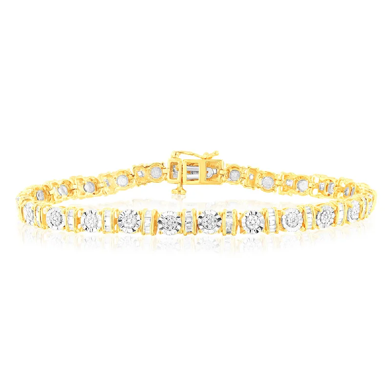 Elegant Necklaces And Bracelets At Limited-Time Offers Gold Plated Sterling Silver 1/5 Carat Diamond 18.5cm Bracelet With 59 Round and Baguette Cut Diamonds Elegant Necklaces And Bracelets At Limited-Time Offers Gold Plated Sterling Silver 1/5 Carat Diamond 18.5cm Bracelet With 59 Round and Baguette Cut Diamonds