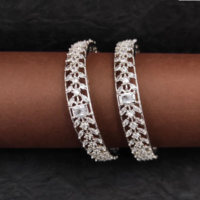 Versatile Layering Jewelry For Effortless Chic Heera Jewellers Silver Plated AD Bangles Set Versatile Layering Jewelry For Effortless Chic Heera Jewellers Silver Plated AD Bangles Set