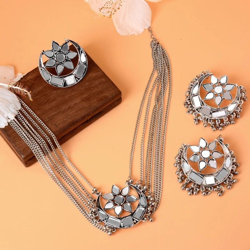 High-Quality Jewelry At A Fraction Of The Cost Janvi Silver Oxidized Mirror Jewelry Gift Set High-Quality Jewelry At A Fraction Of The Cost Janvi Silver Oxidized Mirror Jewelry Gift Set