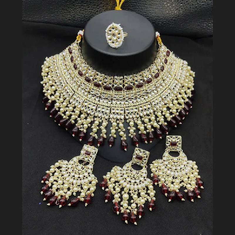 Buy More, Save More On Stunning Jewelry Pieces JewelMaze Gold Plated Kundan Stone And Pearls Choker Necklace Set Buy More, Save More On Stunning Jewelry Pieces JewelMaze Gold Plated Kundan Stone And Pearls Choker Necklace Set