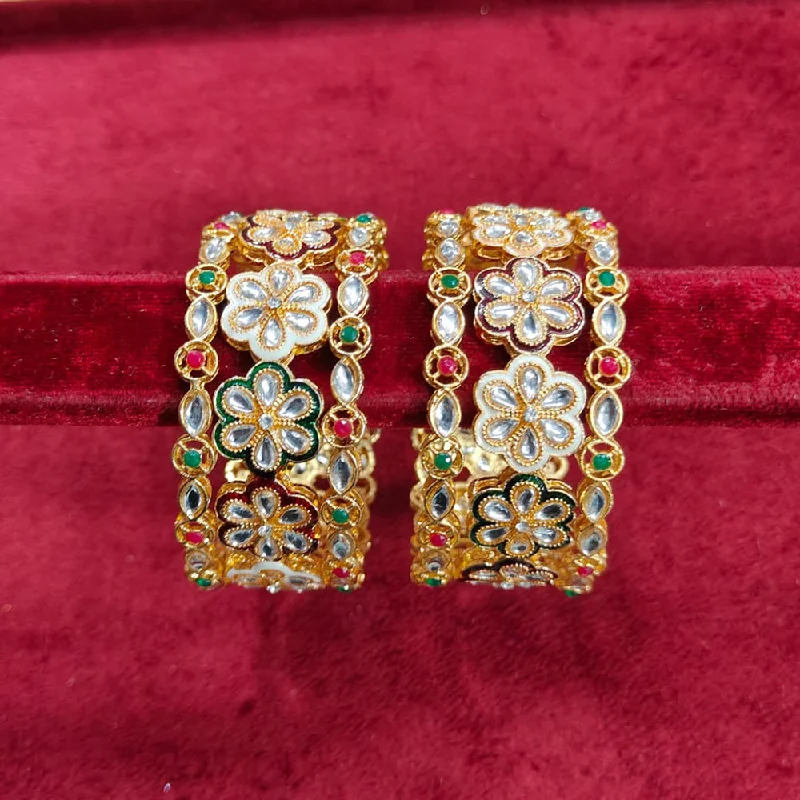 Versatile Layering Jewelry For Effortless Chic Kavita Art Gold Plated Kundan Stone And Meenakari Bangles Set Versatile Layering Jewelry For Effortless Chic Kavita Art Gold Plated Kundan Stone And Meenakari Bangles Set