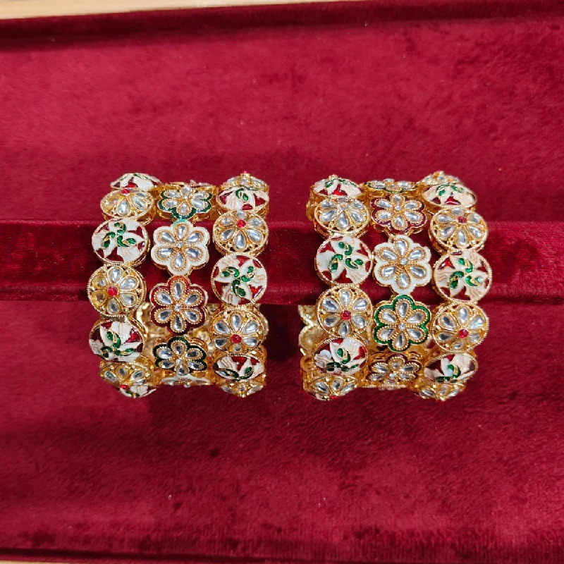 Premium Diamond Jewelry For Unforgettable Moments Kavita Art Gold Plated Kundan Stone And Meenakari Bangles Set Premium Diamond Jewelry For Unforgettable Moments Kavita Art Gold Plated Kundan Stone And Meenakari Bangles Set