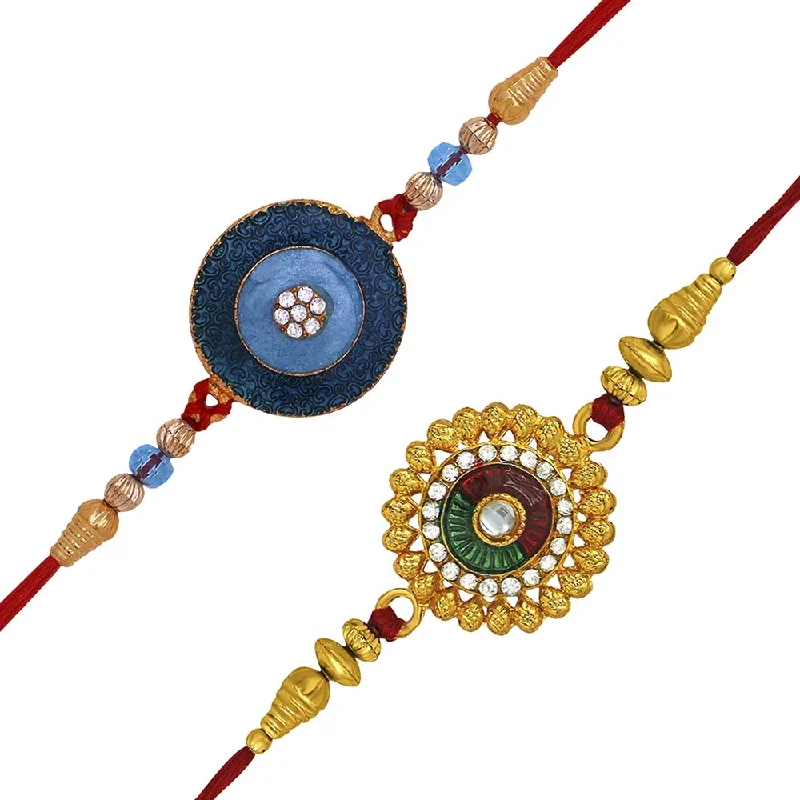 Timeless Elegance Now At Special Discounts Mahi Combo of 2 Floral Rakhis with Meena Work and Crystals for Bhaiya / Brother (RCO1105429G) Timeless Elegance Now At Special Discounts Mahi Combo of 2 Floral Rakhis with Meena Work and Crystals for Bhaiya / Brother (RCO1105429G)