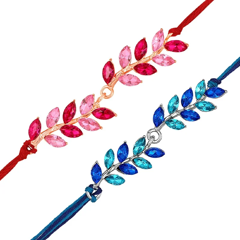 Your Perfect Accessory Now At The Best Price Mahi Combo of 2 Leaf Shaped Beautiful Rakhis with Red Pink and Blue Coloured Crystals for Bhai (RCO1105531M) Your Perfect Accessory Now At The Best Price Mahi Combo of 2 Leaf Shaped Beautiful Rakhis with Red Pink and Blue Coloured Crystals for Bhai (RCO1105531M)