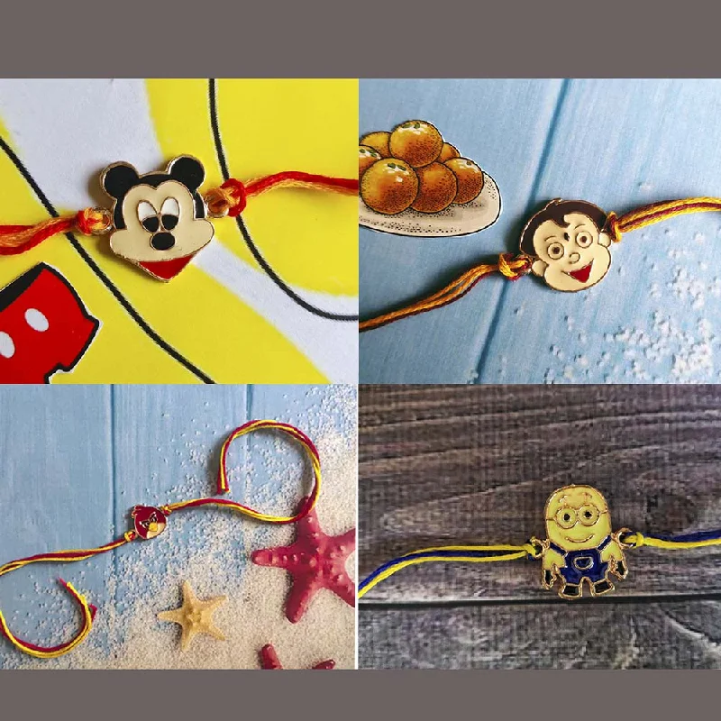 Grab Your Dream Jewelry At The Lowest Prices Mahi Combo of 4 Popular Trendy Multicolor Cartoon Kids Rakhi with Meena Work (RCO1105326Z)