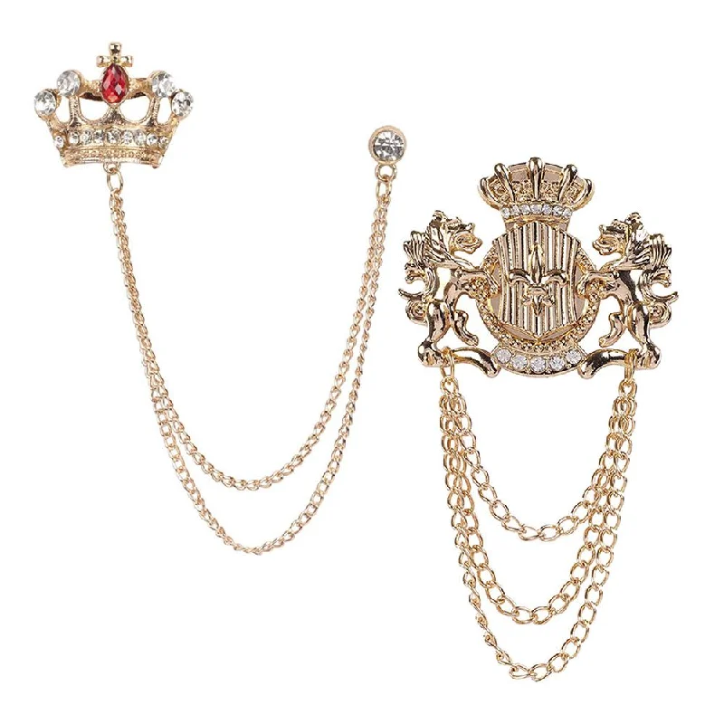 Timeless Beauty, Unbeatable Deals – Jewelry Sale On Mahi Combo of Crown and Unicorn Chain Brooch with Crystals Timeless Beauty, Unbeatable Deals – Jewelry Sale On Mahi Combo of Crown and Unicorn Chain Brooch with Crystals