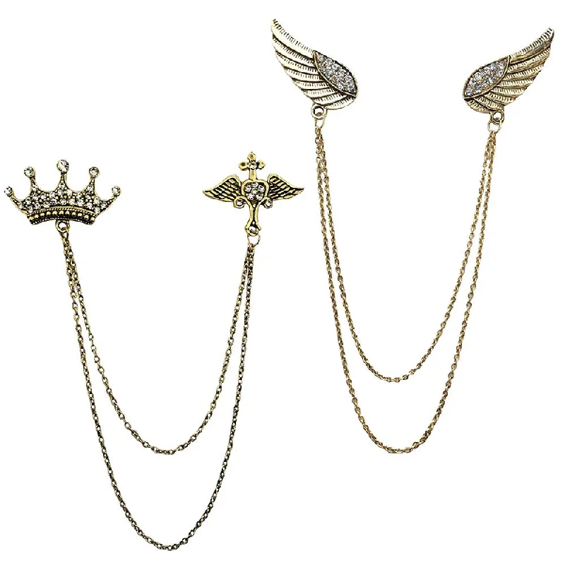 Jewelry Sale – Exclusive Styles At Lower Prices Mahi Combo of Crown and Wings Chain Brooch with Crystals Jewelry Sale – Exclusive Styles At Lower Prices Mahi Combo of Crown and Wings Chain Brooch with Crystals