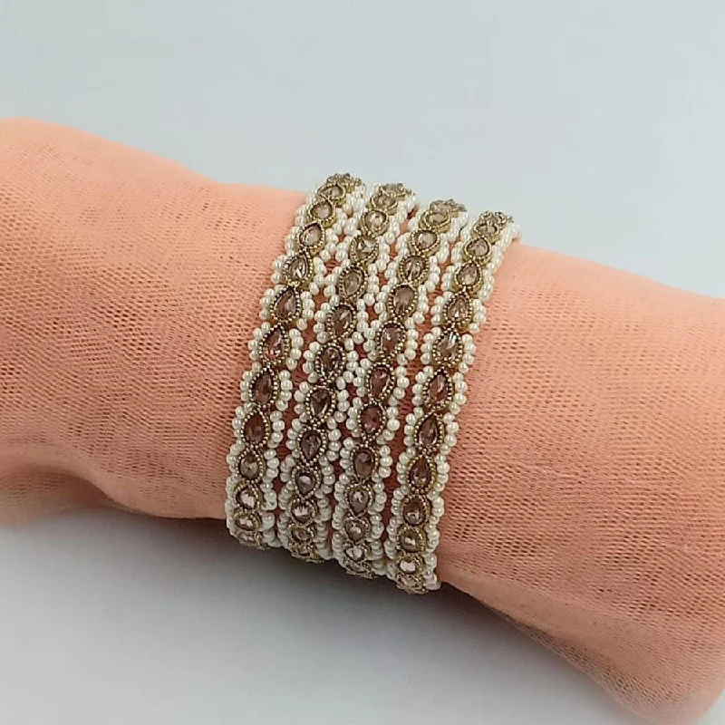 Trendy Minimalist Jewelry For Everyday Wear Manisha Jewellery Gold Plated Crystal Stone And Pearls Bangle Set