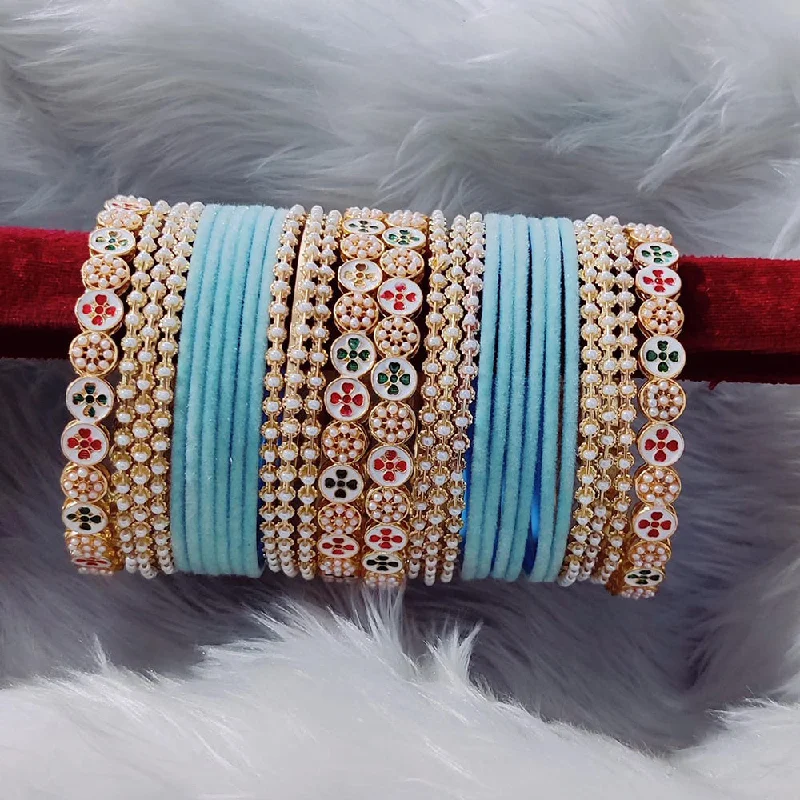 Modern Statement Jewelry For Bold Styling Pooja Bangles Meenakari And Pearl Velvet Bangles Set Modern Statement Jewelry For Bold Styling Pooja Bangles Meenakari And Pearl Velvet Bangles Set