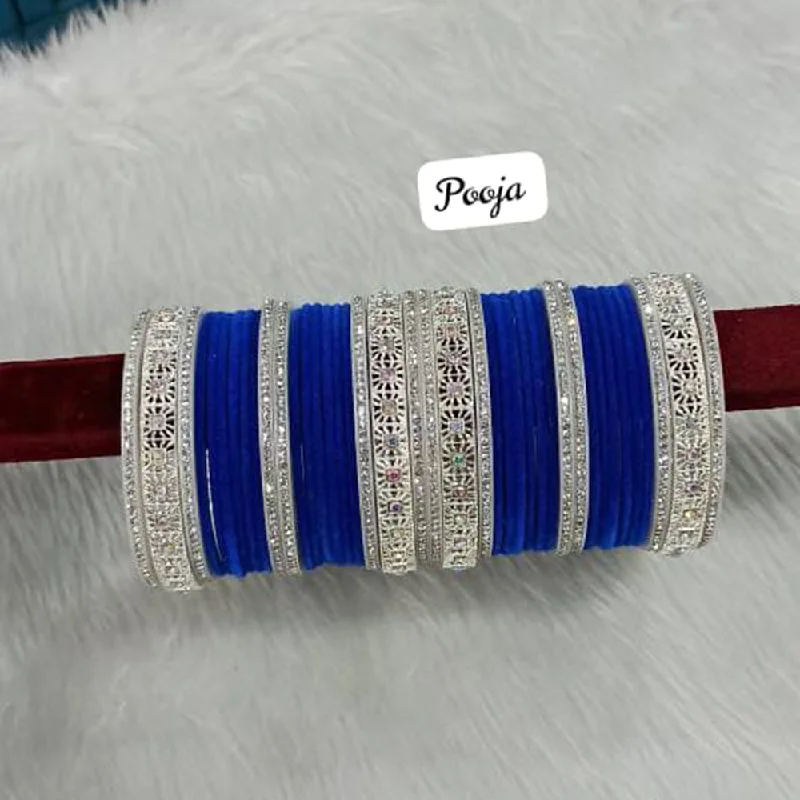 Delicate Crystal Jewelry For Sophisticated Charm Pooja Bangles Silver Plated Velvet Bangles Set Delicate Crystal Jewelry For Sophisticated Charm Pooja Bangles Silver Plated Velvet Bangles Set