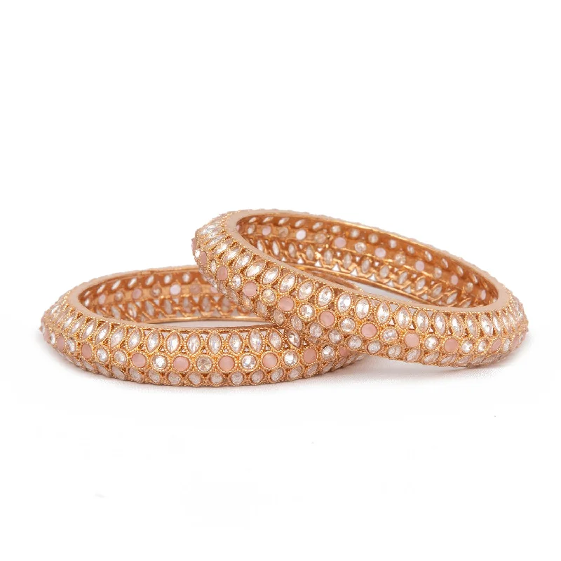 Elegant Jewelry Pieces At Unbelievable Prices Radhhi Jewels Designer Premium Quality Rose Gold Plated Kundan Work Brass Kada/Bangles Set Elegant Jewelry Pieces At Unbelievable Prices Radhhi Jewels Designer Premium Quality Rose Gold Plated Kundan Work Brass Kada/Bangles Set
