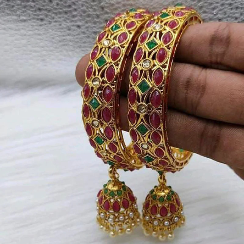 Affordable Gold-Plated Jewelry For Modern Fashion Sai Fashion Gold Plated Pota Stone Bangles Set Affordable Gold-Plated Jewelry For Modern Fashion Sai Fashion Gold Plated Pota Stone Bangles Set