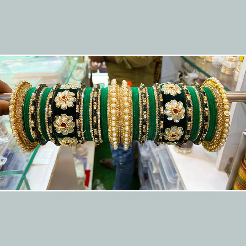 Seasonal Jewelry Sale – Upgrade Your Collection Shagna Gold Plated Crystal Stone And Pearl Velvet Bangles Set Seasonal Jewelry Sale – Upgrade Your Collection Shagna Gold Plated Crystal Stone And Pearl Velvet Bangles Set