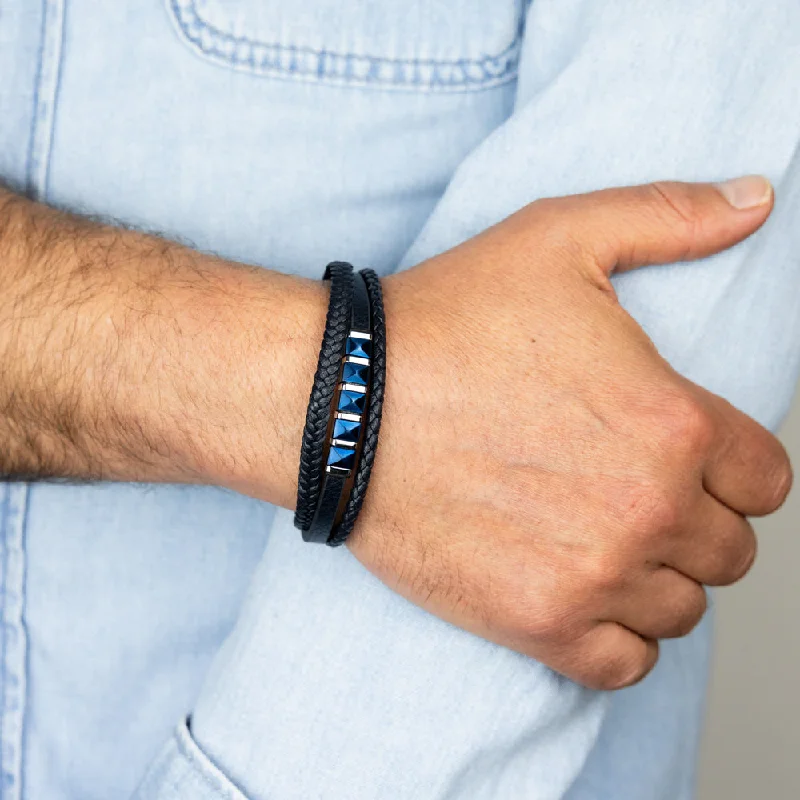High-Quality Jewelry At A Fraction Of The Cost Stainless Steel Blue Leather Layered 21cm Bracelet High-Quality Jewelry At A Fraction Of The Cost Stainless Steel Blue Leather Layered 21cm Bracelet