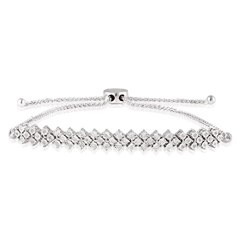 Delicate Crystal Jewelry For Sophisticated Charm Sterling Silver 15 Points Diamond Bracelet with 52 Brilliant Cut Diamonds Delicate Crystal Jewelry For Sophisticated Charm Sterling Silver 15 Points Diamond Bracelet with 52 Brilliant Cut Diamonds