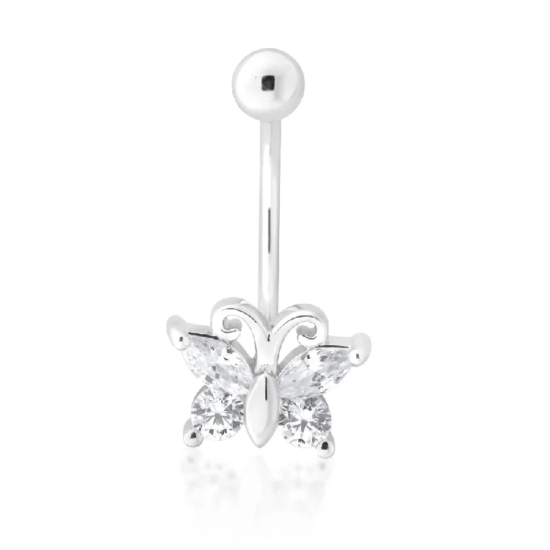 Unmissable Jewelry Sale – Shop Before It's Too Late Sterling Silver Belly Bar Zirconia Butterfly Marquise + Brilliant Cut Unmissable Jewelry Sale – Shop Before It's Too Late Sterling Silver Belly Bar Zirconia Butterfly Marquise + Brilliant Cut