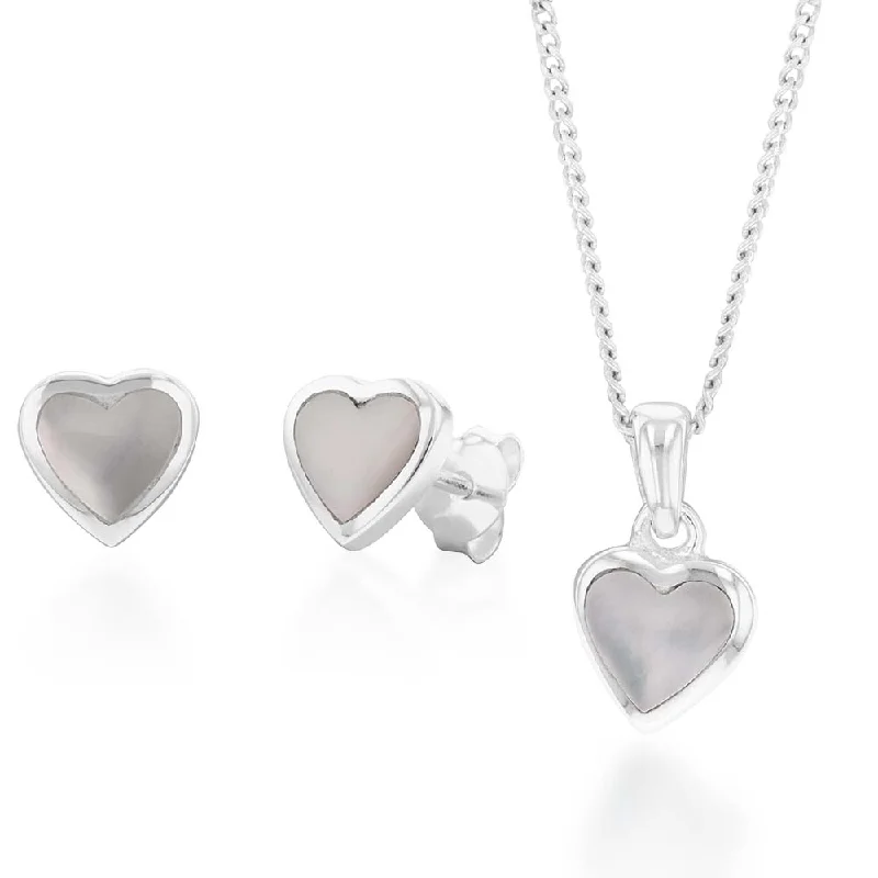 Get The Jewelry You Love At A Price You Love Sterling Silver Mother of Pearl Pendant and Earring Heart Set on 45cm Chain Get The Jewelry You Love At A Price You Love Sterling Silver Mother of Pearl Pendant and Earring Heart Set on 45cm Chain
