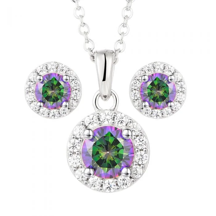 Get The Sparkle You Love At Prices You Adore Sterling Silver Mystic Topaz Zirconia Pendant And Stud Set on 45cm Chain Get The Sparkle You Love At Prices You Adore Sterling Silver Mystic Topaz Zirconia Pendant And Stud Set on 45cm Chain