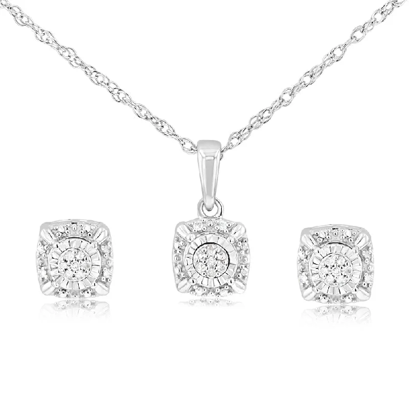Shop Stylish Jewelry Now And Save Big Sterling Siver & Round Shaped Earring, Pendant Set with 1/10 Carat Natural Diamonds Shop Stylish Jewelry Now And Save Big Sterling Siver & Round Shaped Earring, Pendant Set with 1/10 Carat Natural Diamonds
