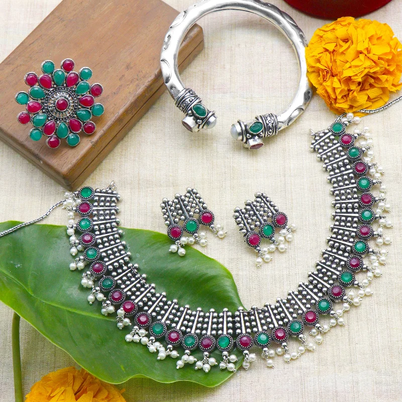 Handcrafted Jewelry Sale – Unique Designs At Low Prices Teejh Chitra Multi colored Silver Oxidized Jewellery Gift Set Handcrafted Jewelry Sale – Unique Designs At Low Prices Teejh Chitra Multi colored Silver Oxidized Jewellery Gift Set