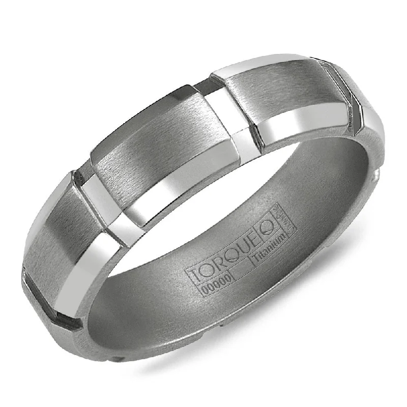 Personalized Jewelry Sale – Meaningful Gifts At Great Prices Torque Titanium Collection 6MM Wedding Band with Brushed Finish & Architechtural Detailing TI-0061-R10 Personalized Jewelry Sale – Meaningful Gifts At Great Prices Torque Titanium Collection 6MM Wedding Band with Brushed Finish & Architechtural Detailing TI-0061-R10