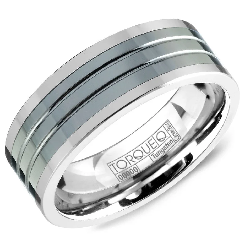 Grab Your Favorite Jewelry At The Lowest Prices Torque Tungsten Collection 8MM Wedding Band with Black Ceramic Inlay TU-0034