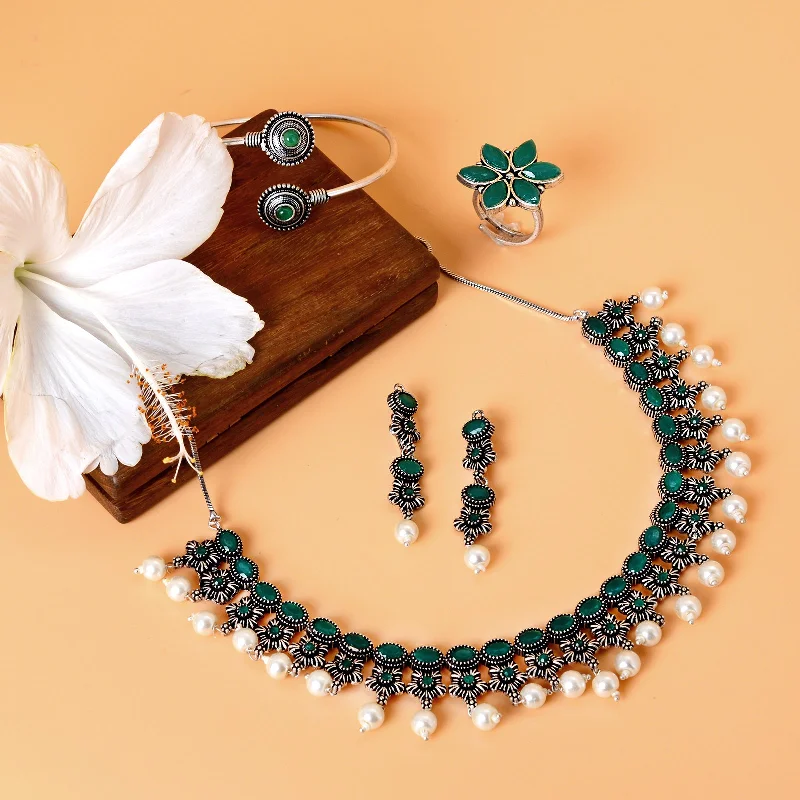 Grab Stylish Jewelry Before The Sale Ends Urmi Green Silver Oxidized Jewelry Gift Set Grab Stylish Jewelry Before The Sale Ends Urmi Green Silver Oxidized Jewelry Gift Set